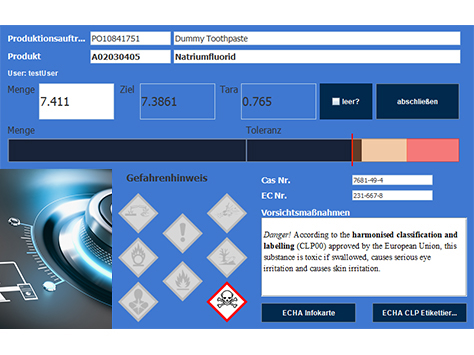 dispensing overview with hazard information and automatic Link to ECHA and CLP Database d-dispensing